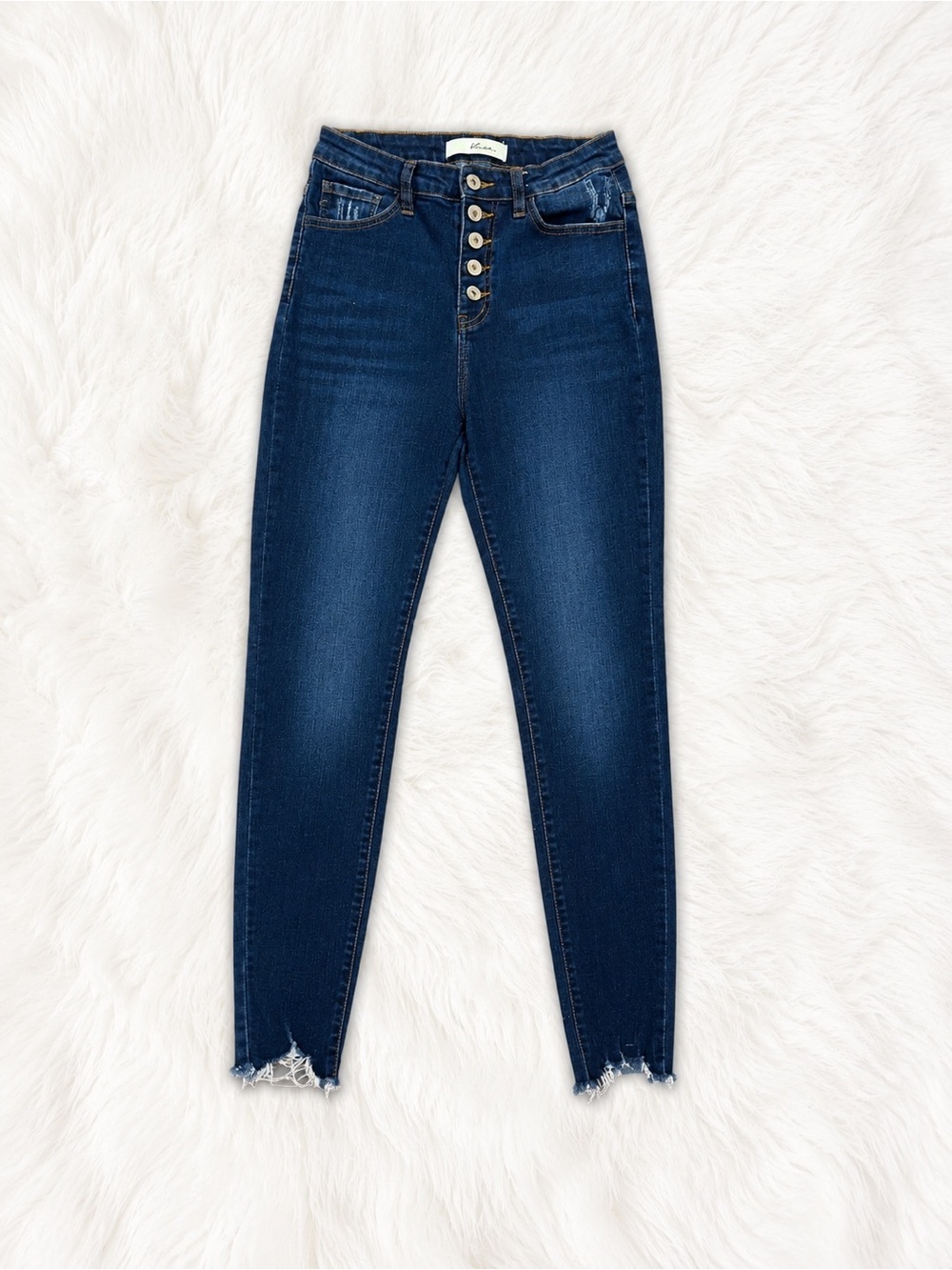 KanCan High Rise Button Fly Skinny Jeans Size 5/26 Dark Wash Raw Hem Stretch
